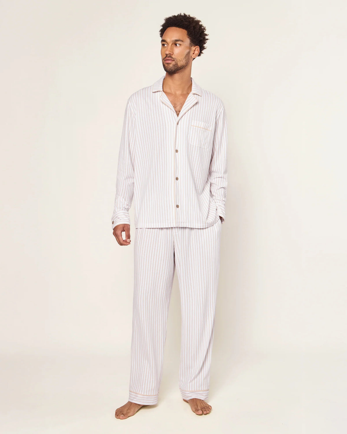 Men's Pima Pajama in Camel Ticking Stripe
