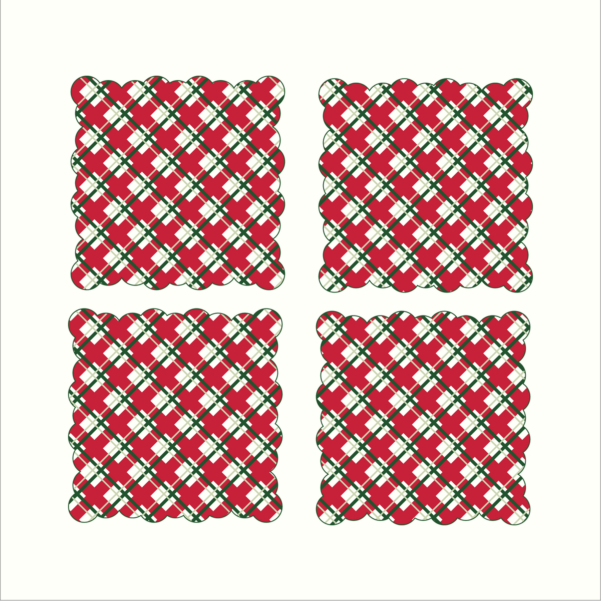 Holiday Plaid Linen Cocktail Napkins - Set of 4