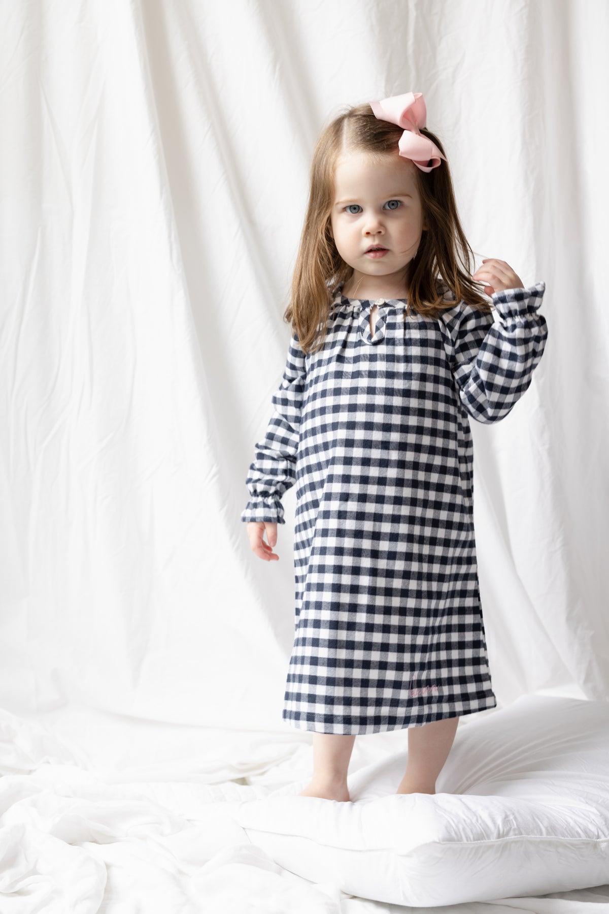 Navy Gingham Flannel Delphine Nightgown