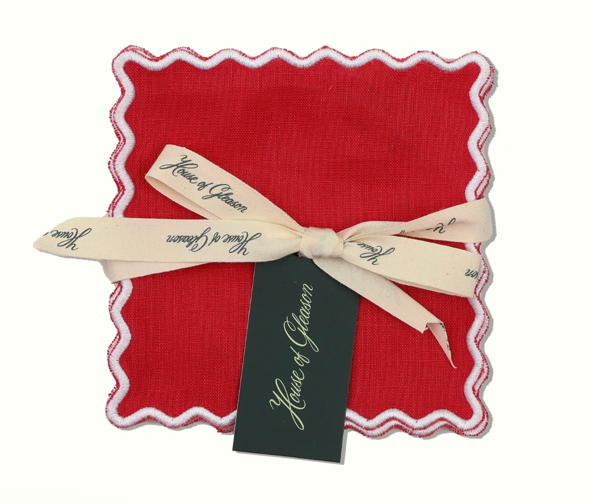 Red and White Linen Square Cocktail Napkins