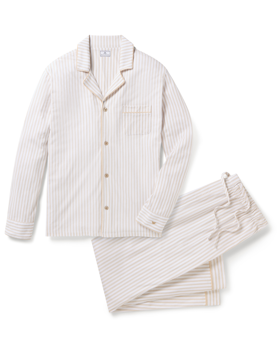 Men's Pima Pajama in Camel Ticking Stripe
