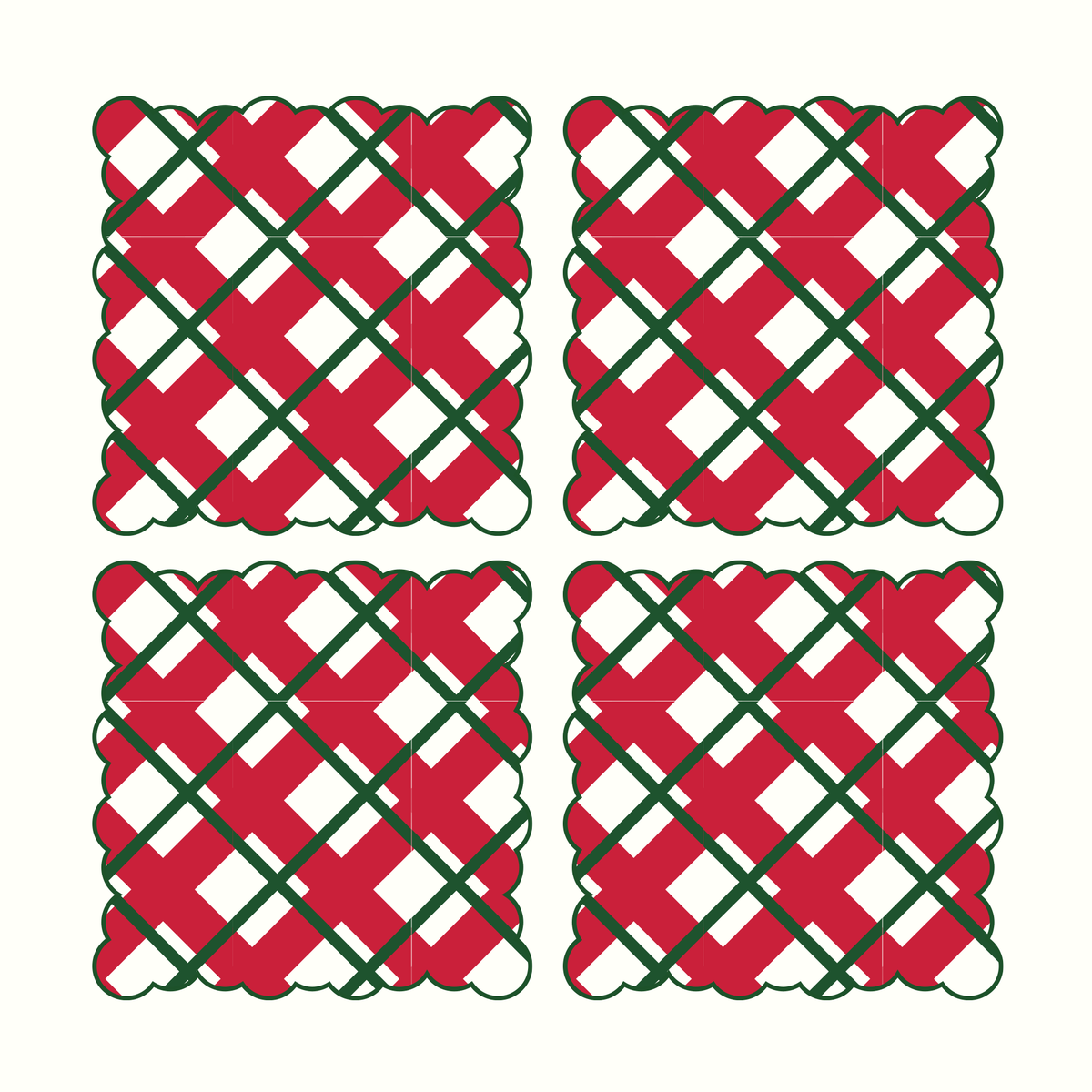 Holiday Plaid Linen Cocktail Napkins - Set of 4