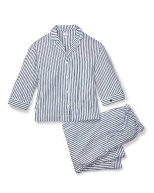 Olivia Wide Leg Pajama In Navy French Ticking